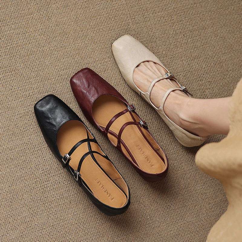 Aurelle Dual Strap Leather Mary-Janes