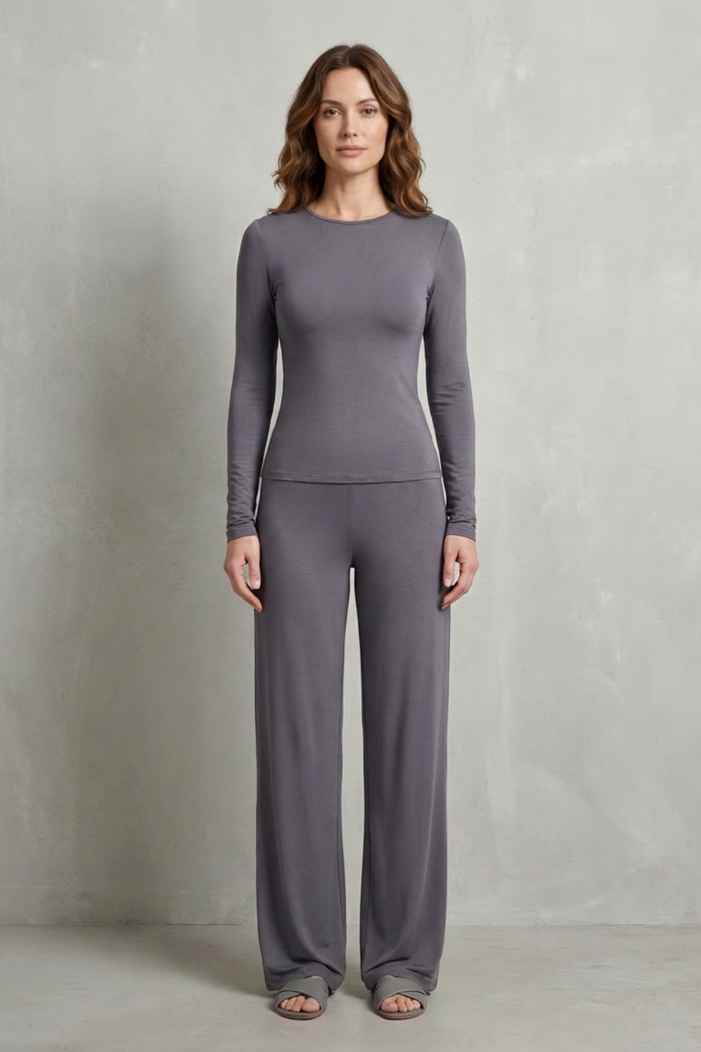 Sleek Simplicity Pure Color Wide-Leg Pants Suit