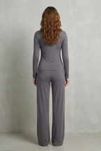 Sleek Simplicity Pure Color Wide-Leg Pants Suit