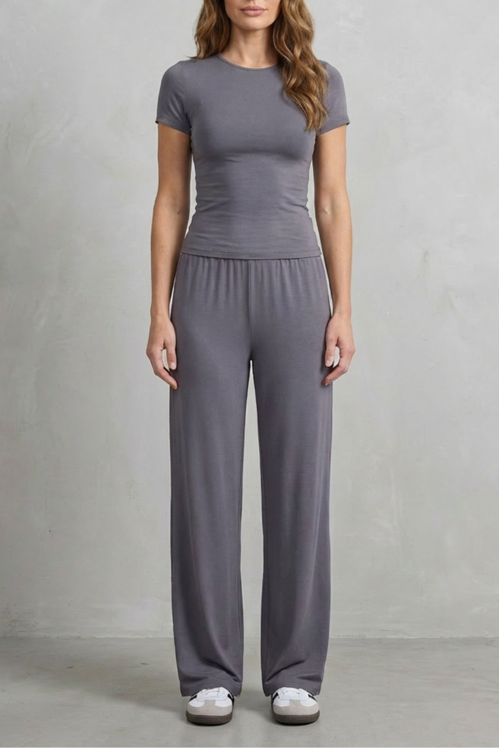 Sleek Simplicity Pure Color Wide-Leg Pants Suit