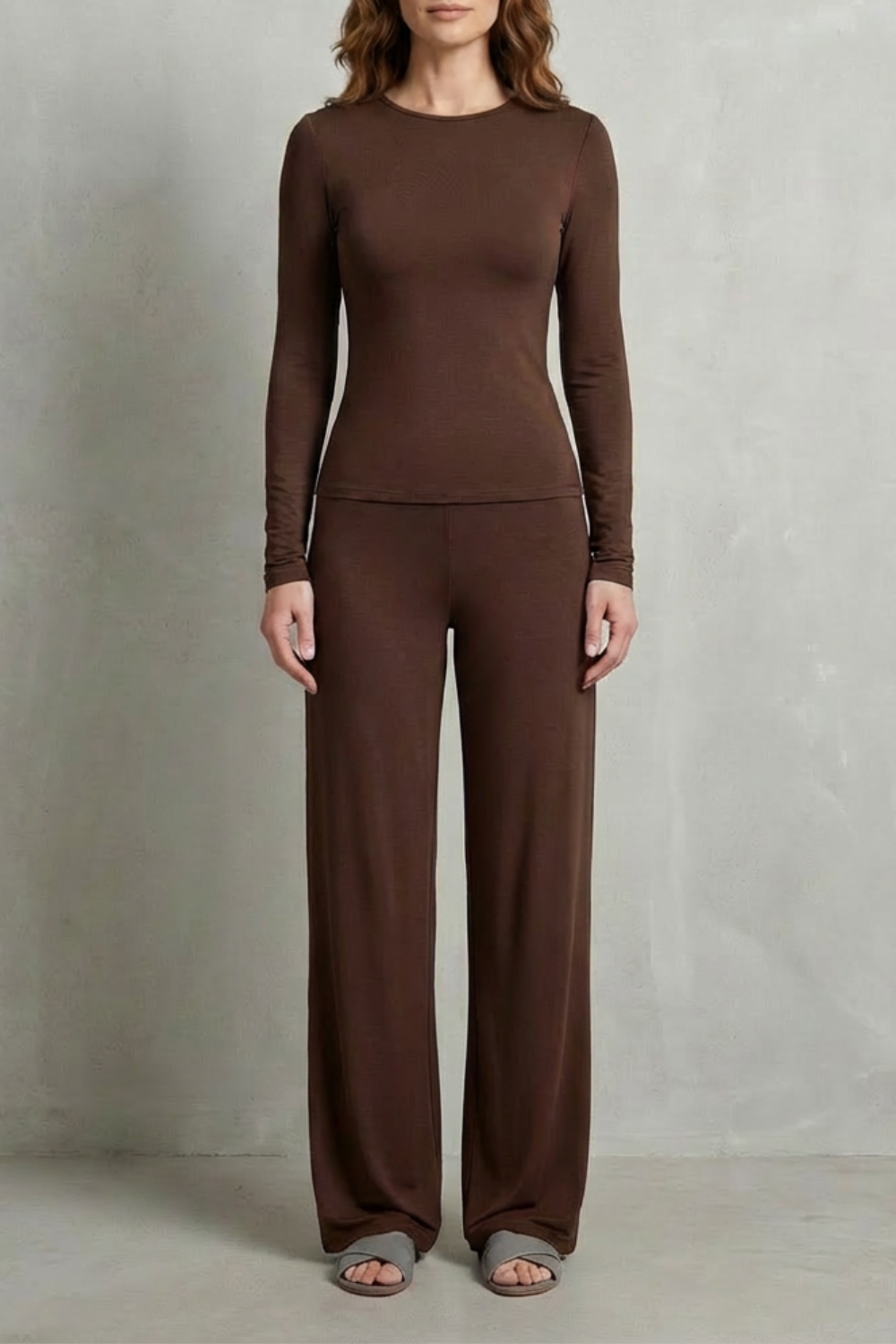 Sleek Simplicity Pure Color Wide-Leg Pants Suit
