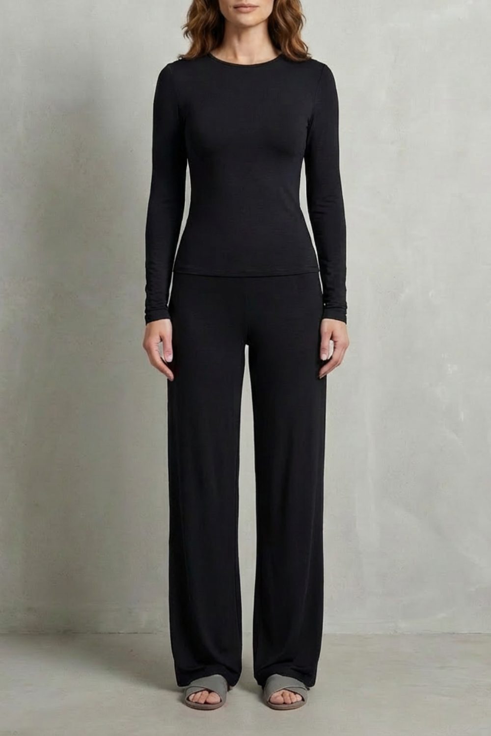 Sleek Simplicity Pure Color Wide-Leg Pants Suit