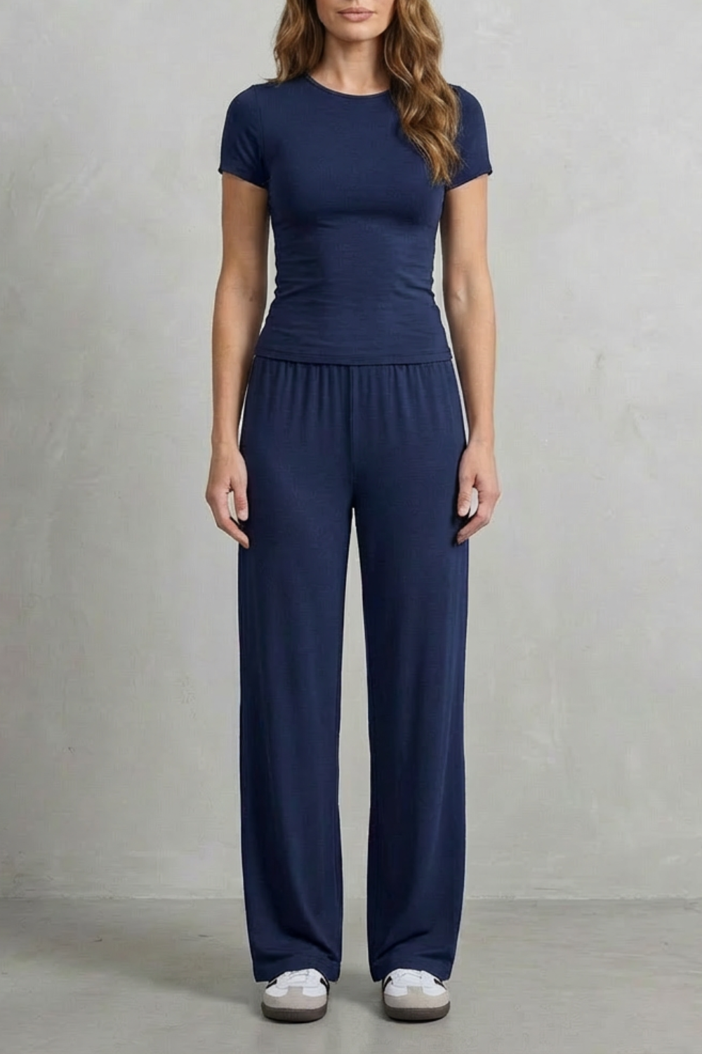 Sleek Simplicity Pure Color Wide-Leg Pants Suit