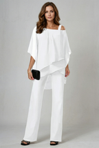 Asymmetric Chiffon Flow Top And Trouser Set
