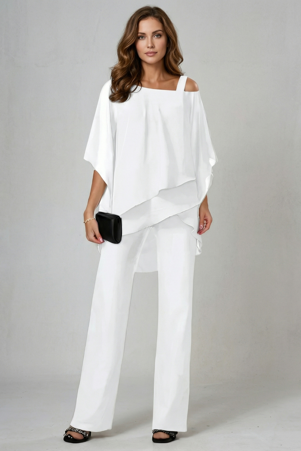 Asymmetric Chiffon Flow Top And Trouser Set