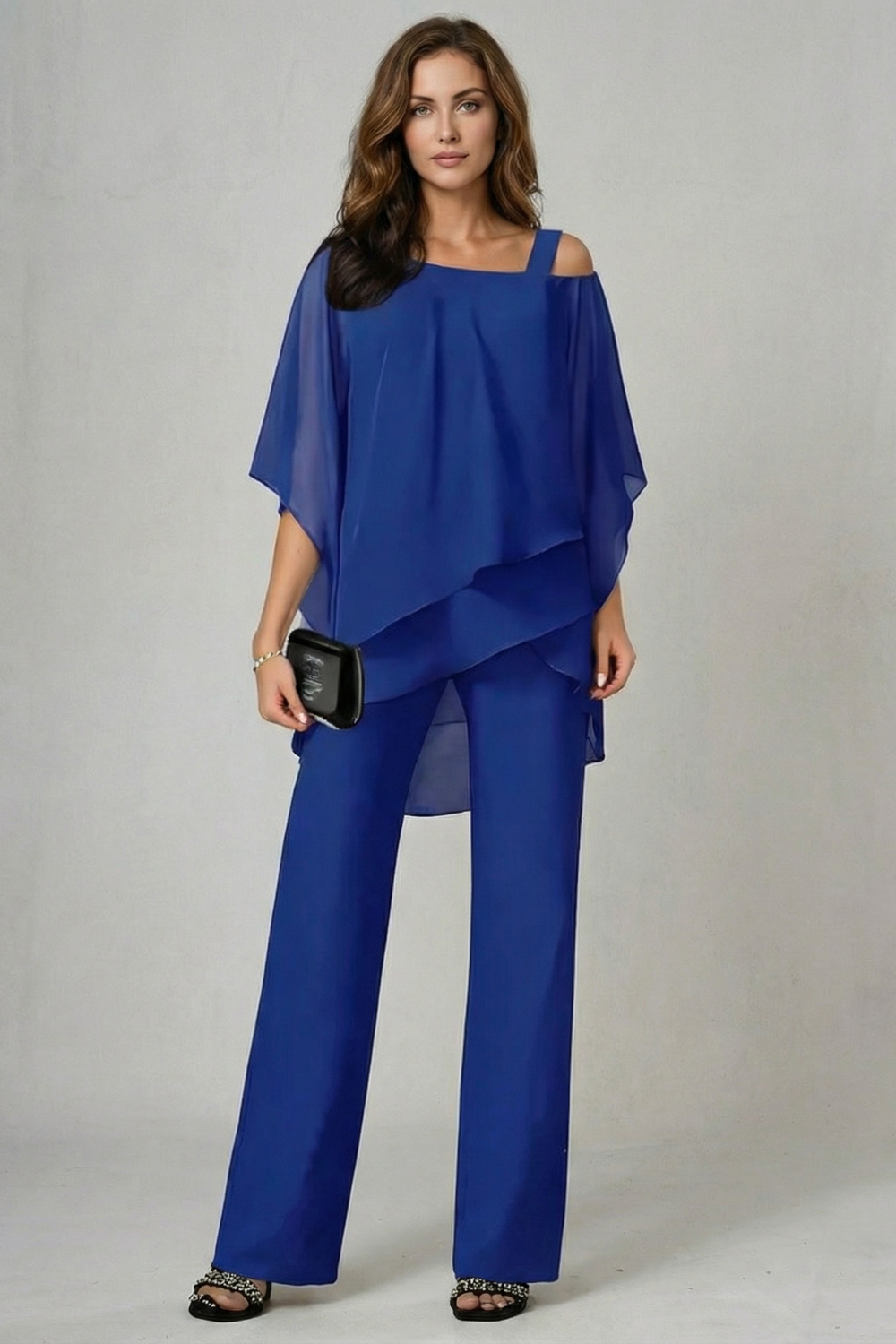 Asymmetric Chiffon Flow Top And Trouser Set