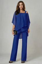 Asymmetric Chiffon Flow Top And Trouser Set