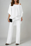 Asymmetric Chiffon Flow Top And Trouser Set