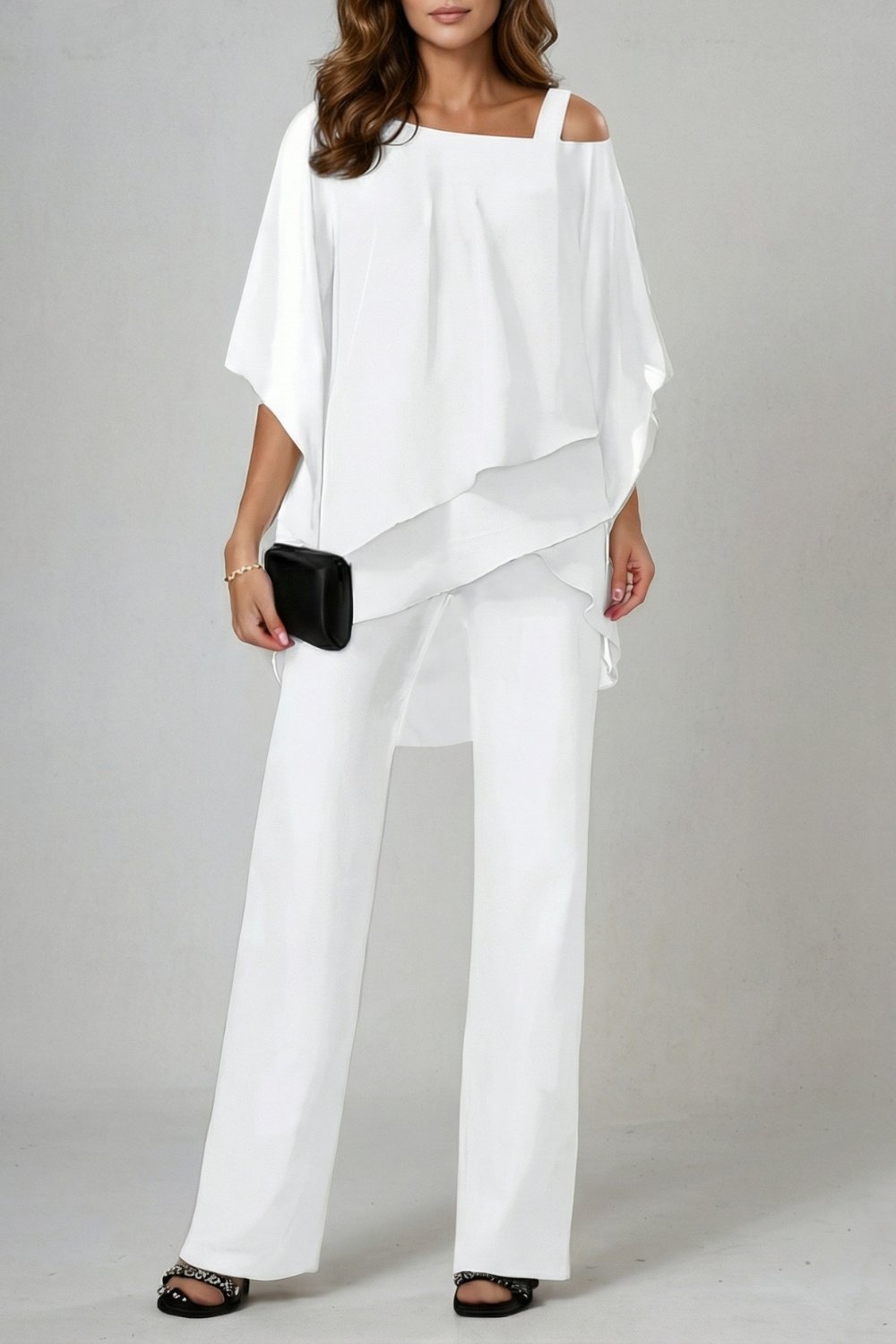 Asymmetric Chiffon Flow Top And Trouser Set