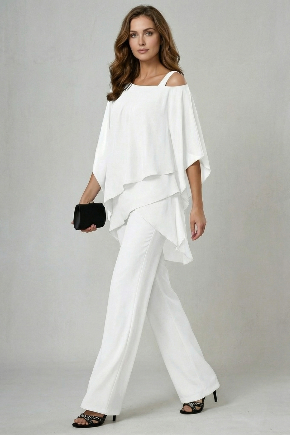 Asymmetric Chiffon Flow Top And Trouser Set