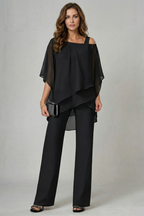 Asymmetric Chiffon Flow Top And Trouser Set