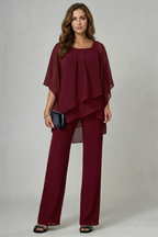 Asymmetric Chiffon Flow Top And Trouser Set
