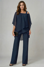 Asymmetric Chiffon Flow Top And Trouser Set