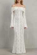 Romantic Lace Silhouette Off Shoulder Maxi Dress