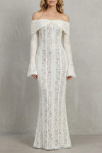 Romantic Lace Silhouette Off Shoulder Maxi Dress