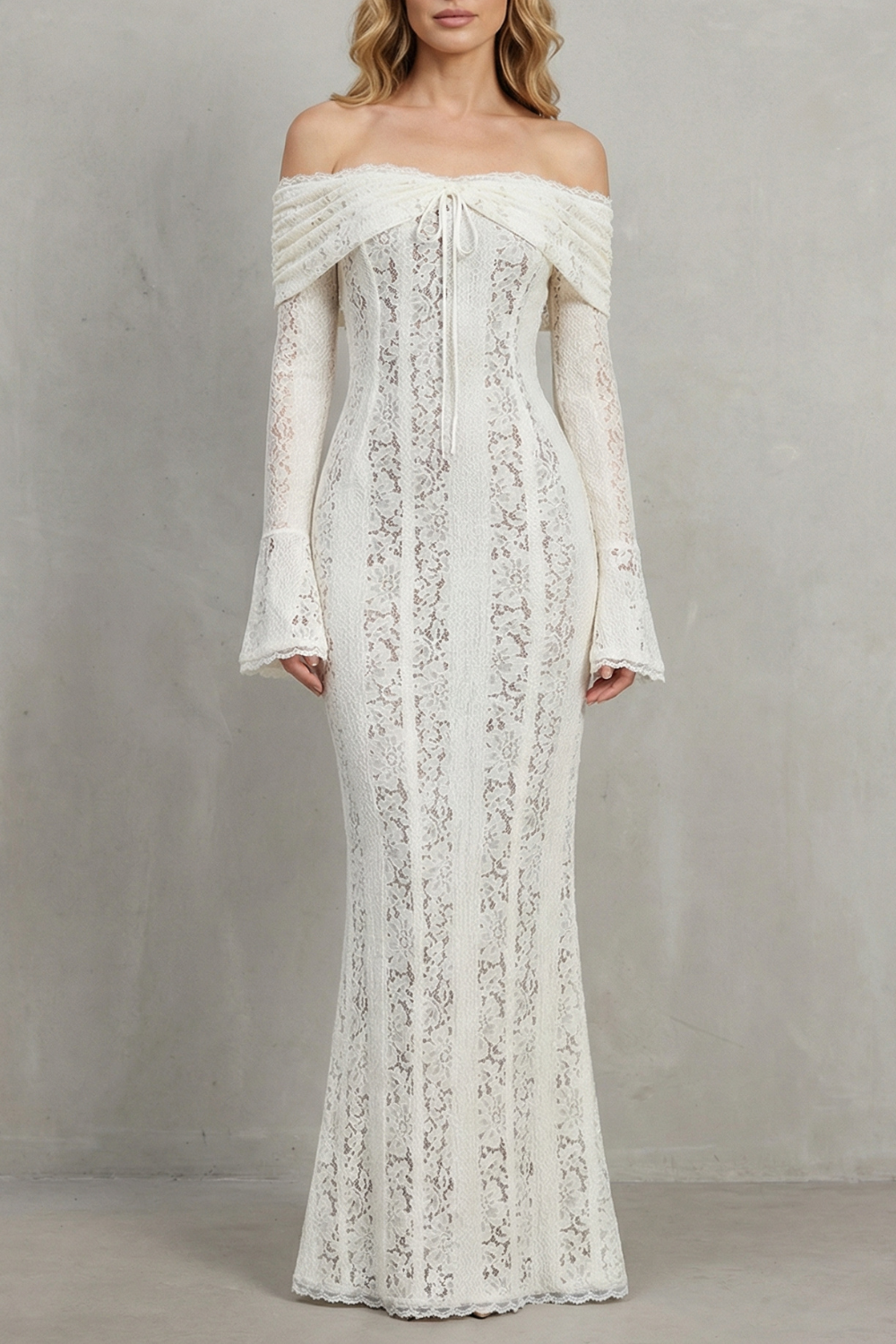 Romantic Lace Silhouette Off Shoulder Maxi Dress