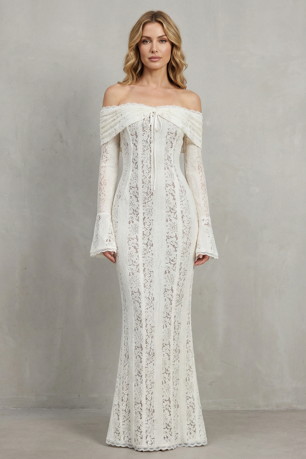 Romantic Lace Silhouette Off Shoulder Maxi Dress