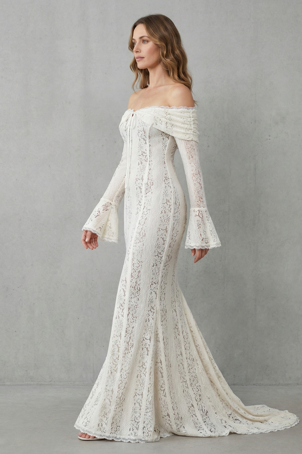 Romantic Lace Silhouette Off Shoulder Maxi Dress