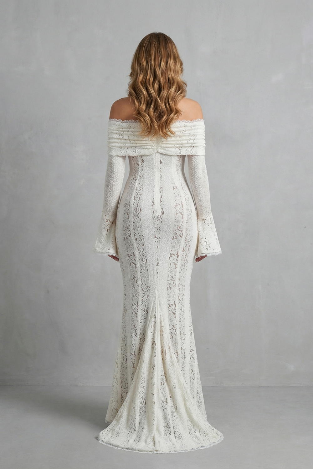 Romantic Lace Silhouette Off Shoulder Maxi Dress