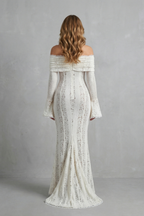 Romantic Lace Silhouette Off Shoulder Maxi Dress