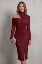Draped Couture Elegance Midi Dress
