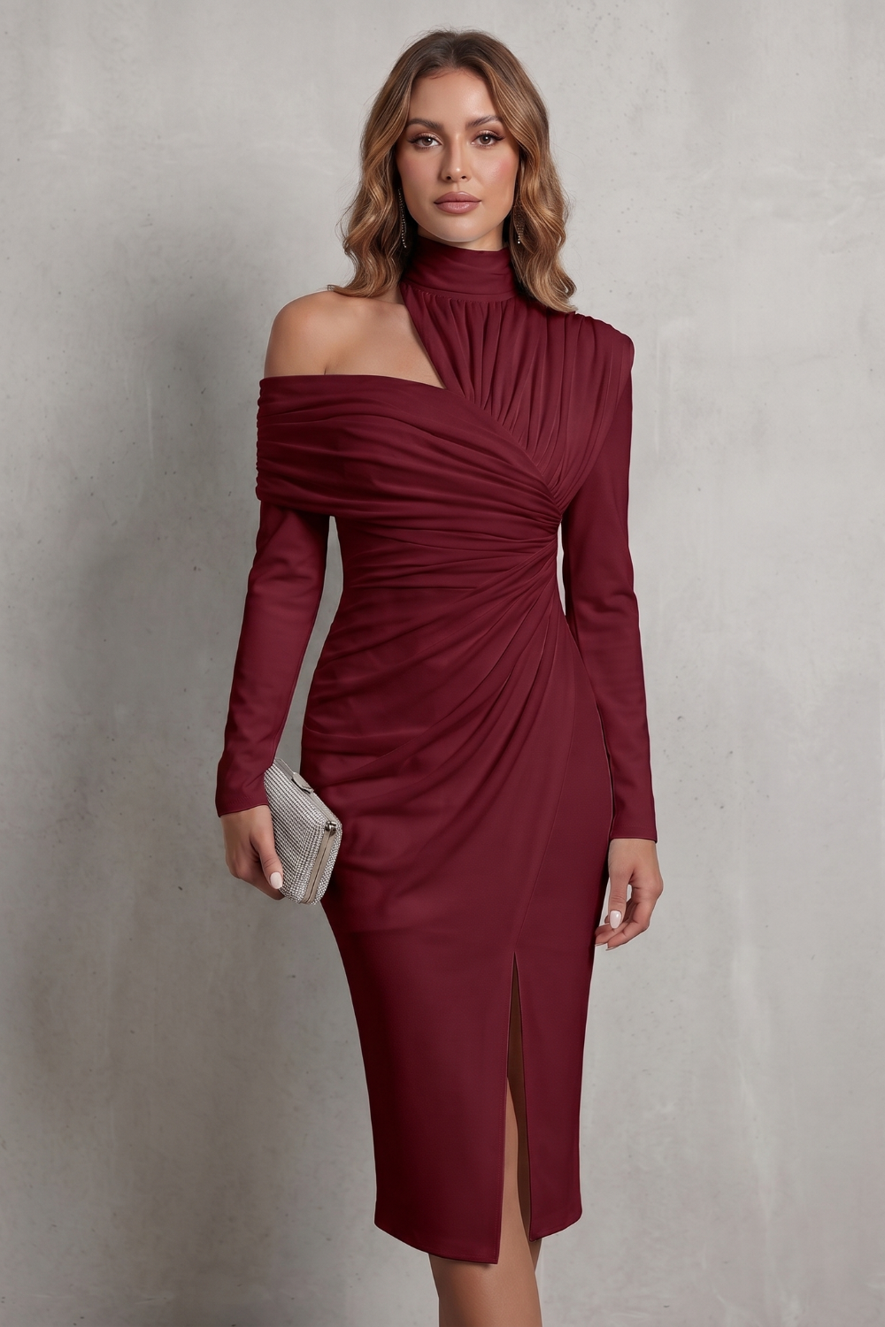 Draped Couture Elegance Midi Dress