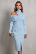 Draped Couture Elegance Midi Dress