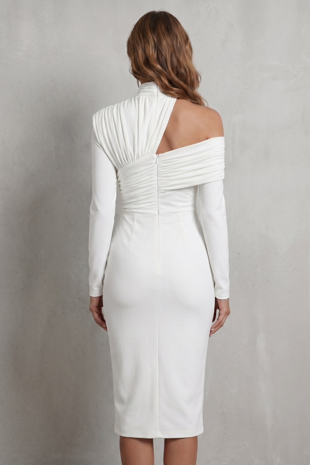 Draped Couture Elegance Midi Dress