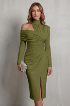 Draped Couture Elegance Midi Dress