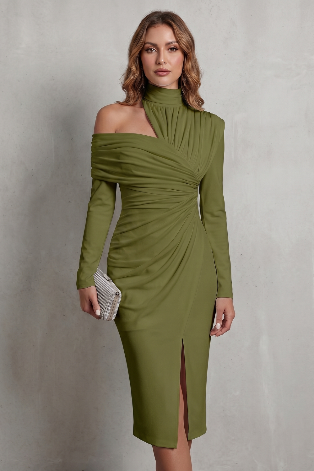 Draped Couture Elegance Midi Dress