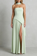 Asymmetric Drape Accent Strapless Formal Gown