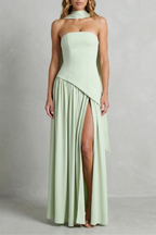 Asymmetric Drape Accent Strapless Formal Gown
