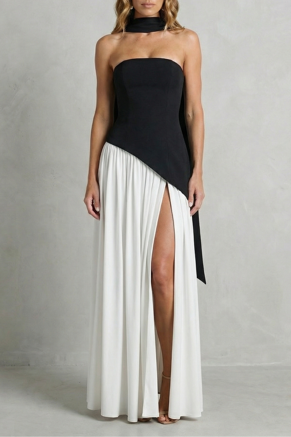 Asymmetric Drape Accent Strapless Formal Gown