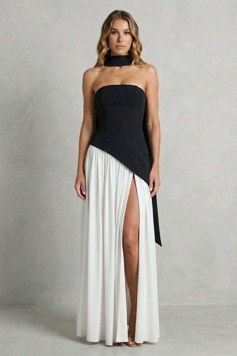 Asymmetric Drape Accent Strapless Formal Gown