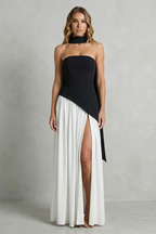 Asymmetric Drape Accent Strapless Formal Gown