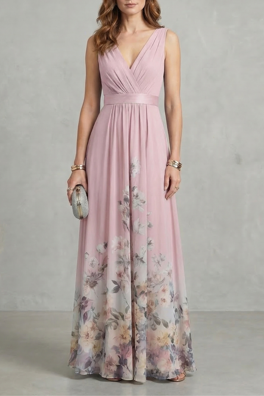 Floral Grace V Neck Maxi Dress