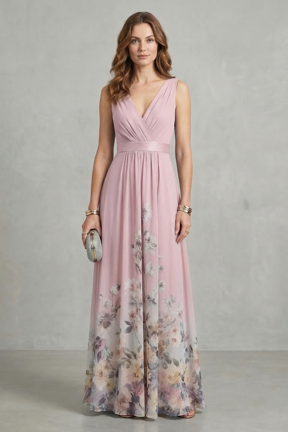 Floral Grace V Neck Maxi Dress