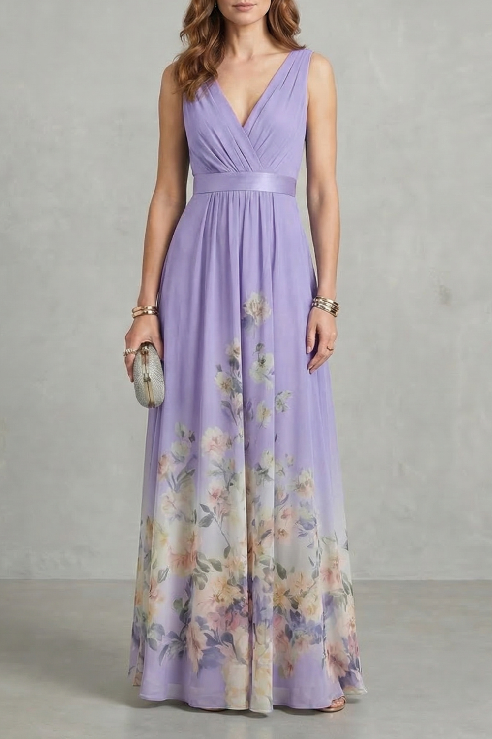 Floral Grace V Neck Maxi Dress