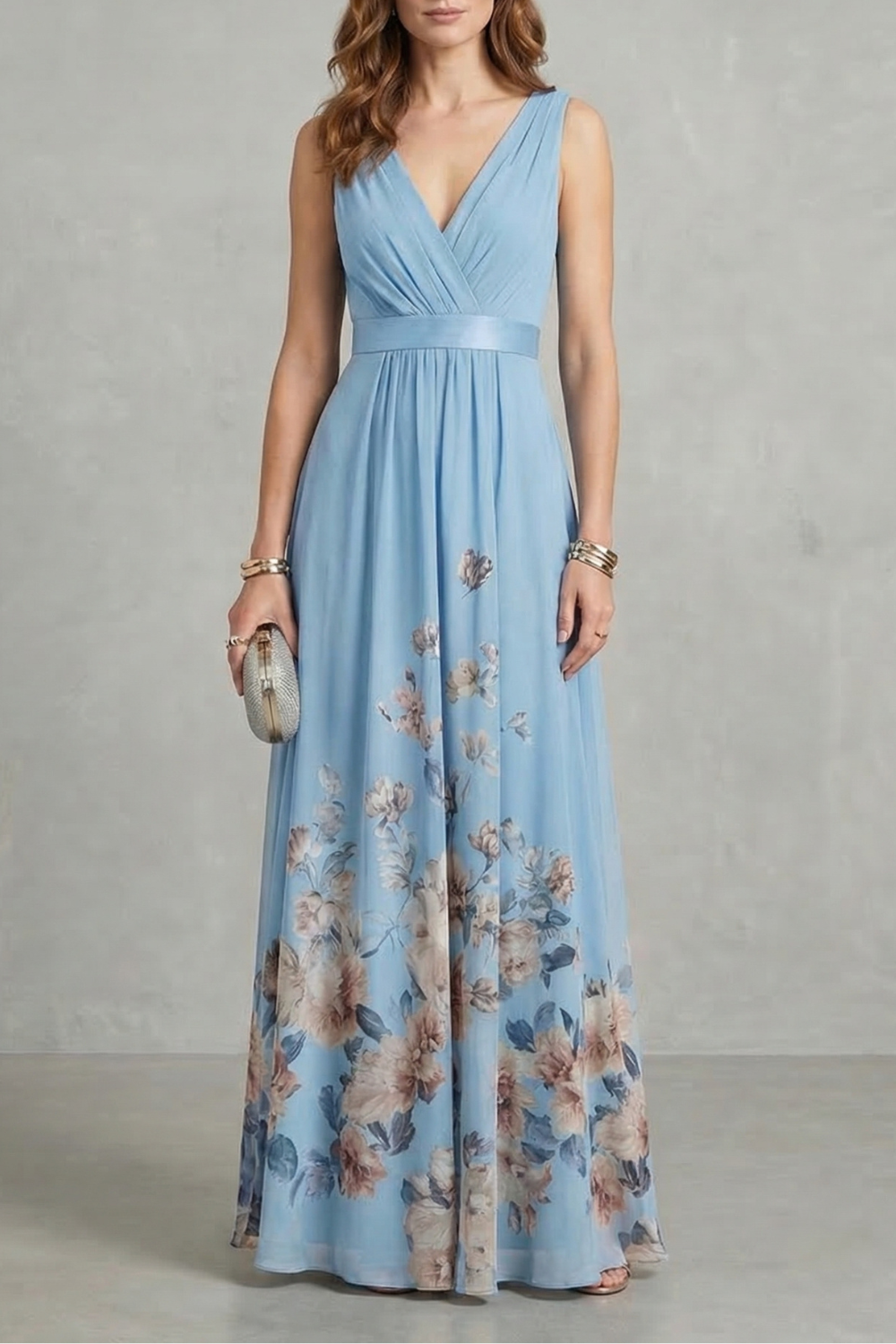 Floral Grace V Neck Maxi Dress