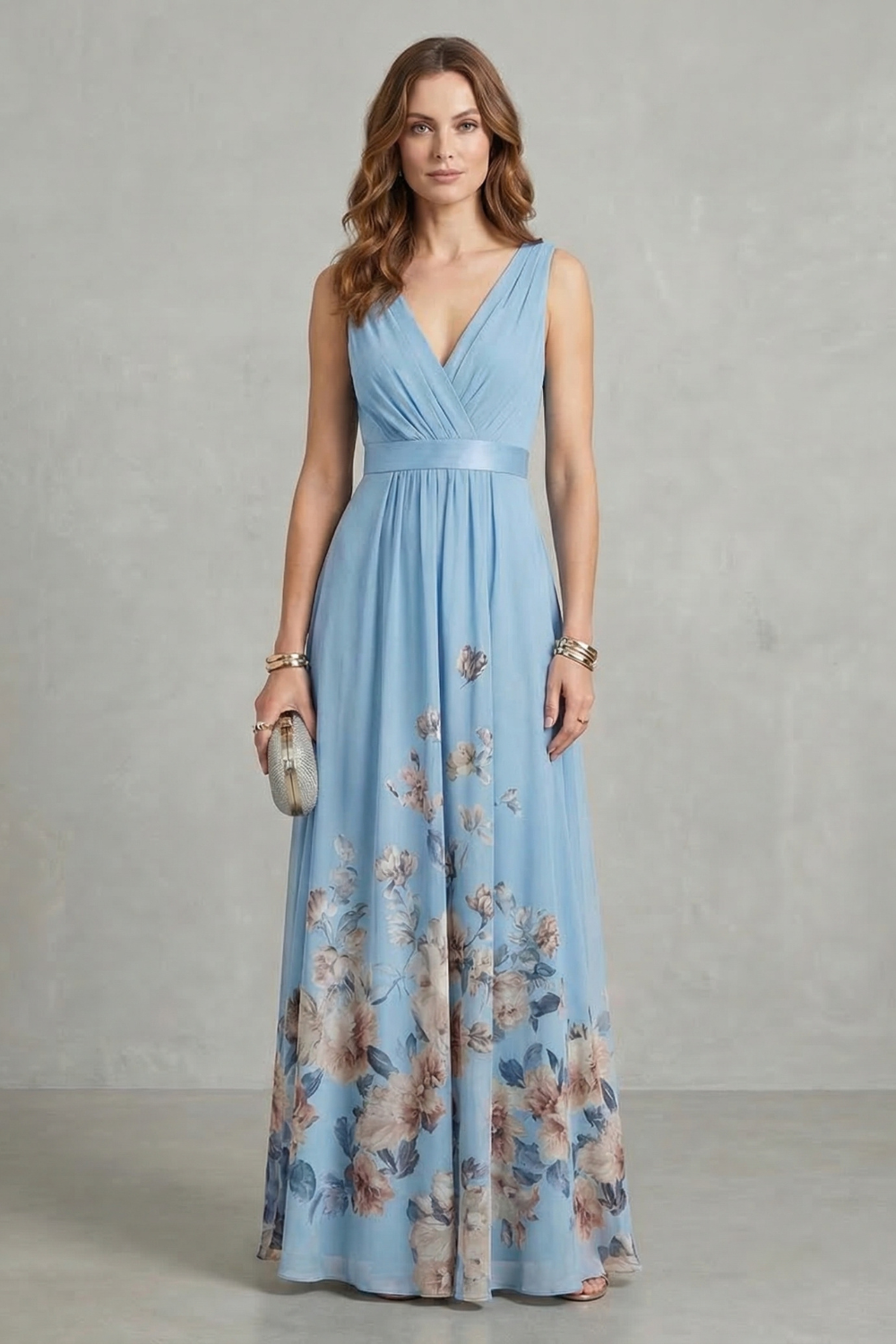 Floral Grace V Neck Maxi Dress