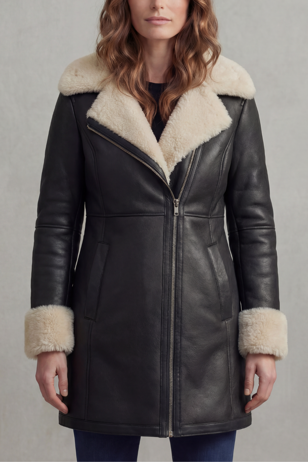 Shearling collar | Leather winter coat