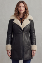 Elisara – Shearling collar – Leather winter coat
