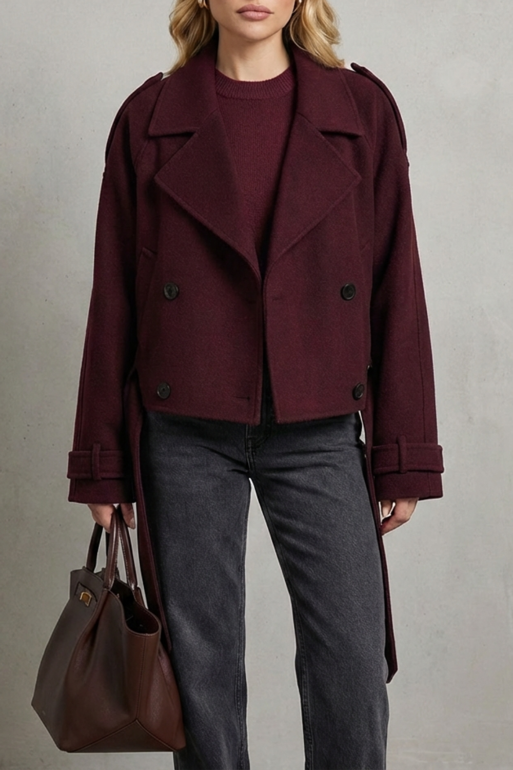 Double-breasted French Woolen Jacket | Cropped City Coat