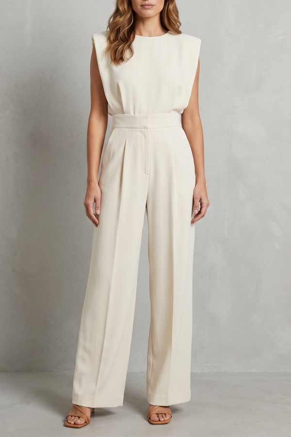 Minimalist tailored elegance | Wide-leg jumpsuit - Beige