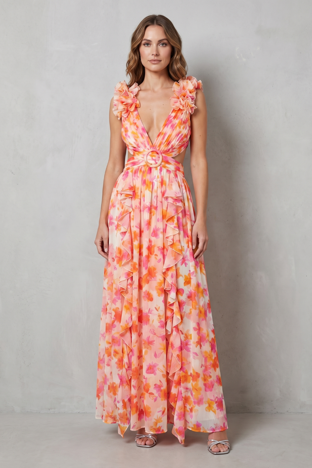 Ruffled Floral Romance Maxi Dress
