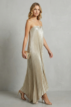 Luminous Pleated Flow Strapless Metallic Gown