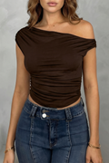 Asymmetric Ruched Silhouette One Shoulder Top