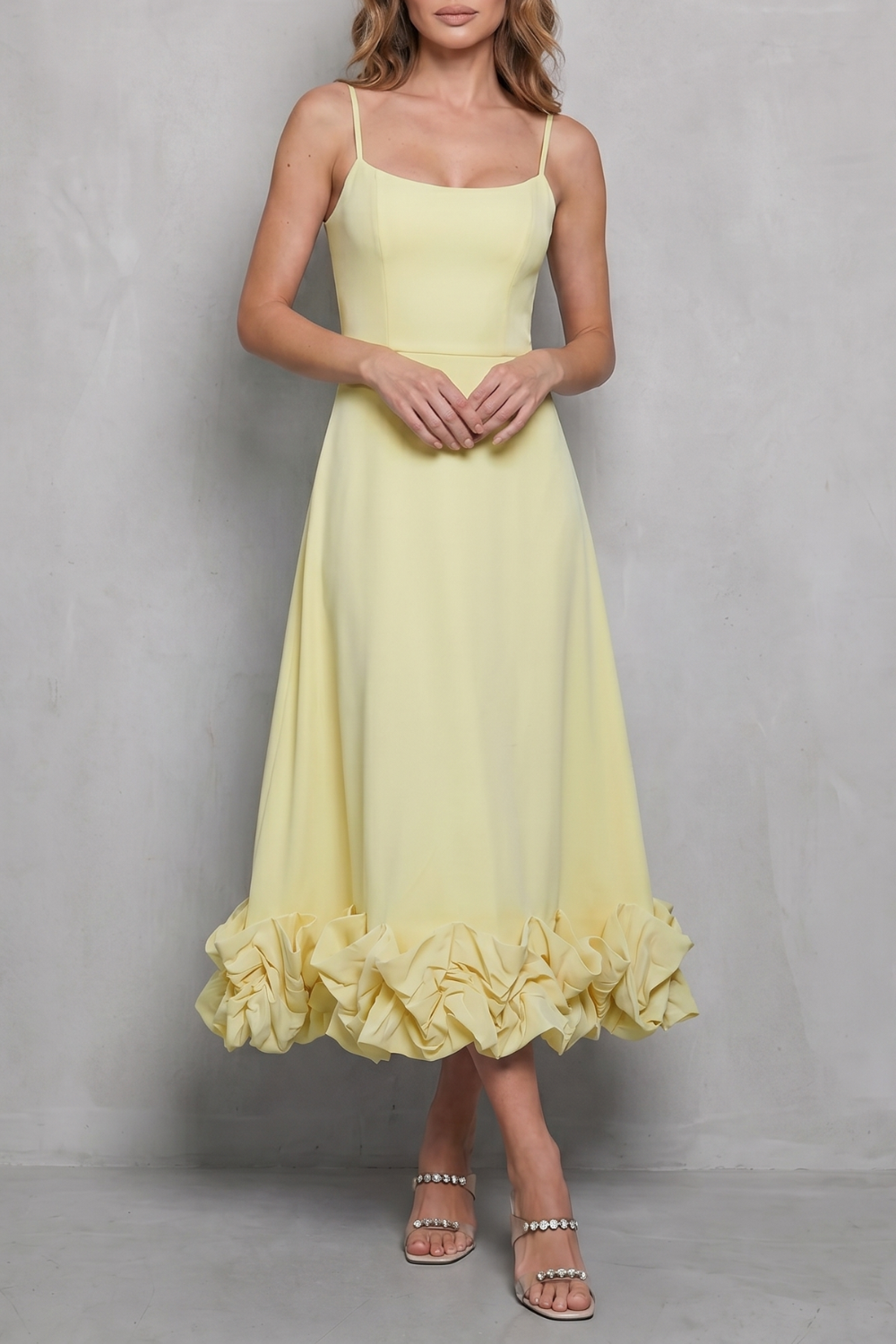 Romantic Ruffle Hem Sleeveless Midi Dress