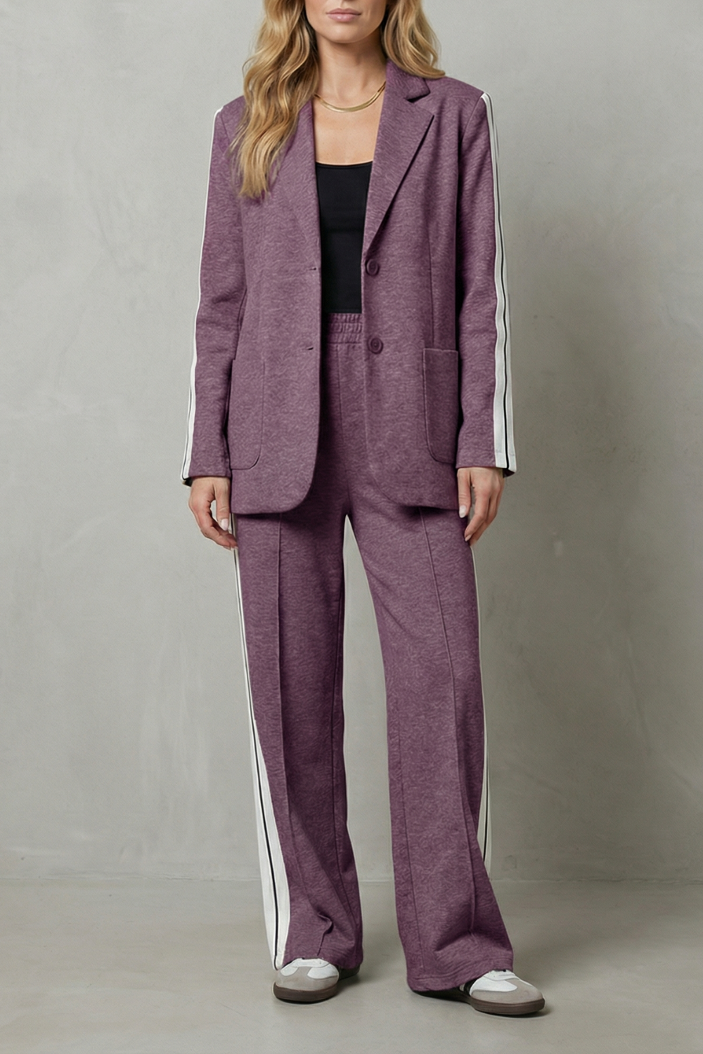 Sporty Tailored Contrast Two Piece Set