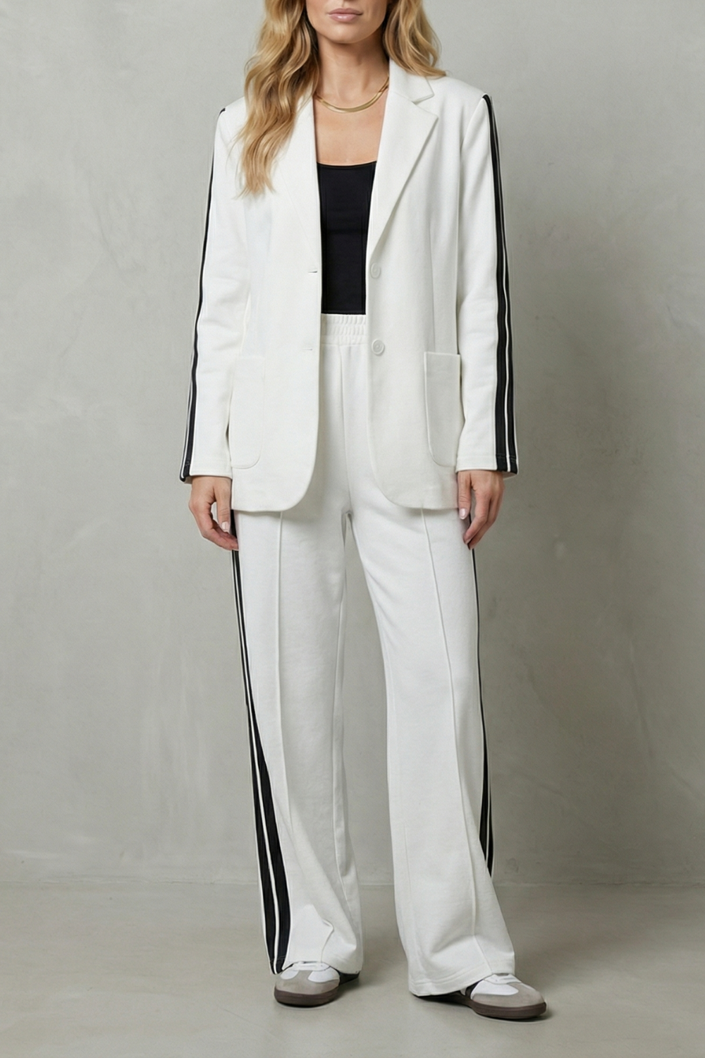 Sporty Tailored Contrast Two Piece Set